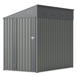4x7 Foot Lean-To Shed in Olive grey, Heavy-Duty Steel Outdoor Storage for Garden Tools & Bicycles, Maximize Your Backyard & Patio Space with All-Weath