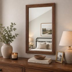 Wood Framed Wall Mirror – Reeded/Fluted Frame – 33”x25”