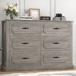 Modern Gray Double Dresser with 6 Drawer
