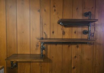 Rustic industrial-style wall shelves