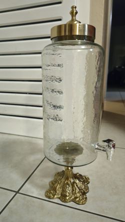 Glass Beverage Dispenser with Gold Base
