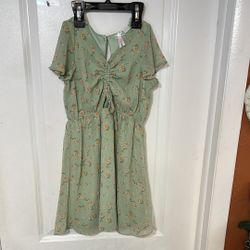 Trende Girl Floral Green Dress with Ruffle Sleeves Size 7