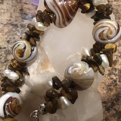 Tiger Eye, Pearl & Glass Bracelet 