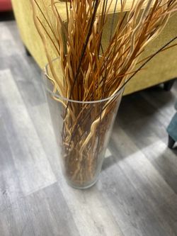 Tall Clear Glass Vase with Dried Branches