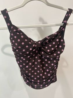 brown and pink polka dot top