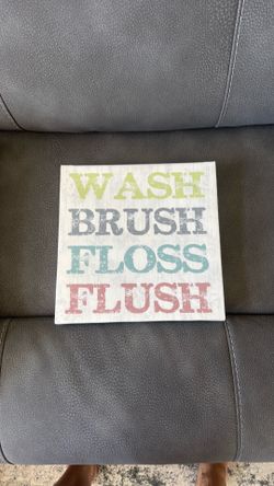Wash Brush Floss Flush Canvas Sign Bathroom Decoration