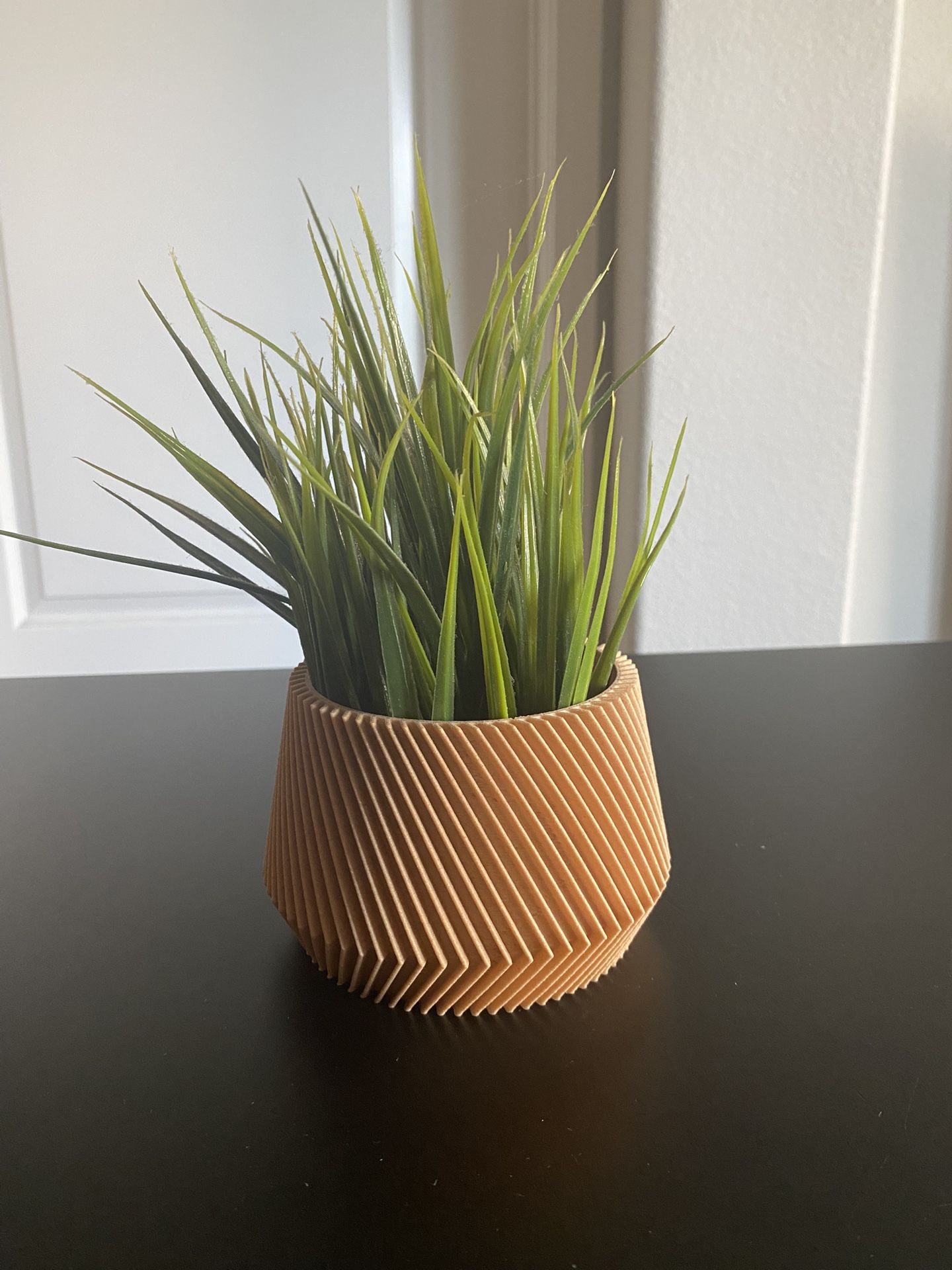 3.5” 3D Printed Wooden Planter Pot with Faux Plant