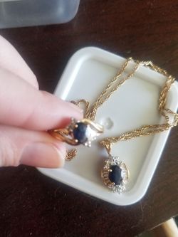 Gold plated ring and necklace blue stones
