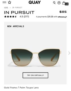 •2025 Quay Drop• BNWT IN PURSUIT gold frame/palm taupe lenses Sunglasses