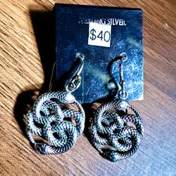 Sterling Silver .925 Ouroboros Dangle Snake Earrings Brand New