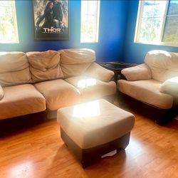 Tan Couch Set (Sofa + Loveseat + Ottoman) — $80 — Today Only
