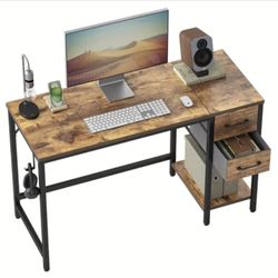 Small Brown Computer Desk With Drawers