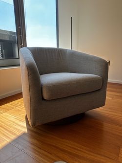 Mid Century Modern Gray Upholstered Barrel Accent Chair