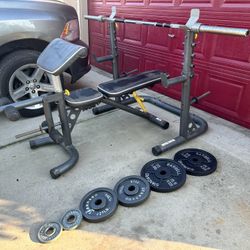 Squad Rack Adjustable Bench Bar And Weights 