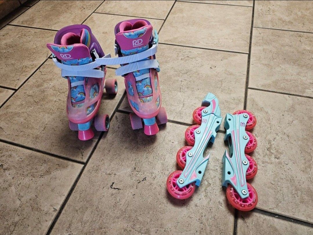 One pair of girls RD skates/Rollerblade size 3/6 in great used condition as u can see on the photos what they offer! The Rollerblades were never used