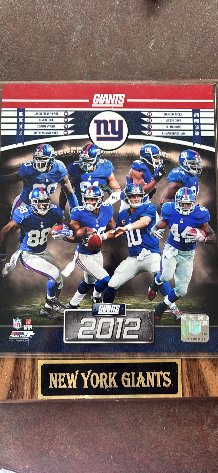 New York Giants plaque 2012