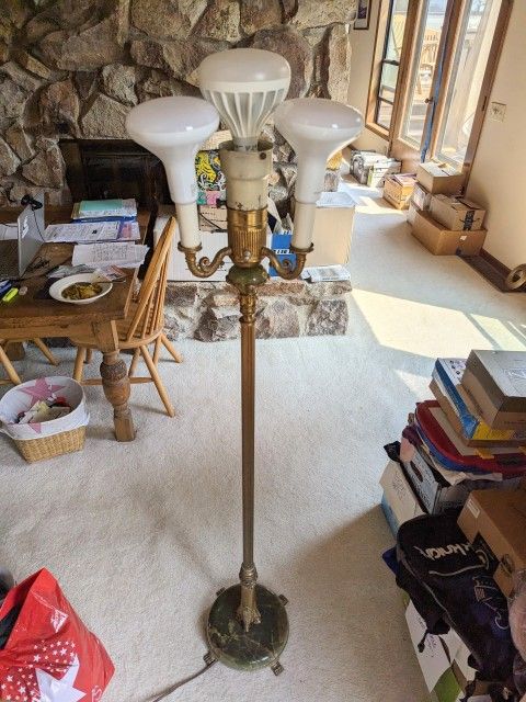 Working antique Green Onyx & Brass Mutual Sunset Lamp Company Floor Lamp