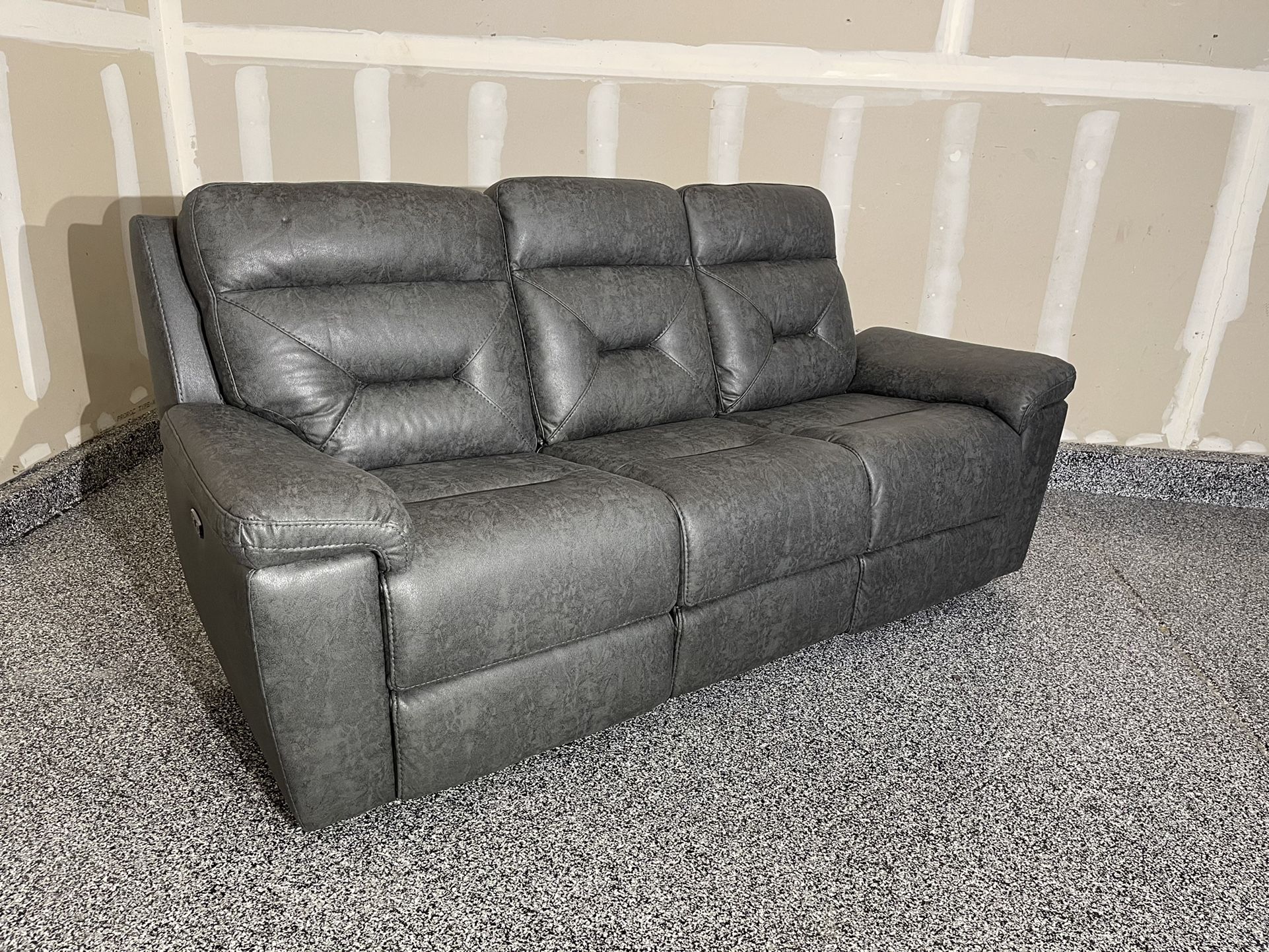 Lawton Fabric Power Reclining Sofa with Power Headrests (Gray) for Sale