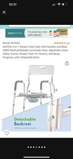 AUITOA 4-in-1 Raised Toilet Seat with Handles and Back, 300lb Medical  Bedside Commode Chair, Adjustable Toilet Safety Frame, Shower Chair for  Seniors, Handicap, Pregnant, with Collapsible Basin 