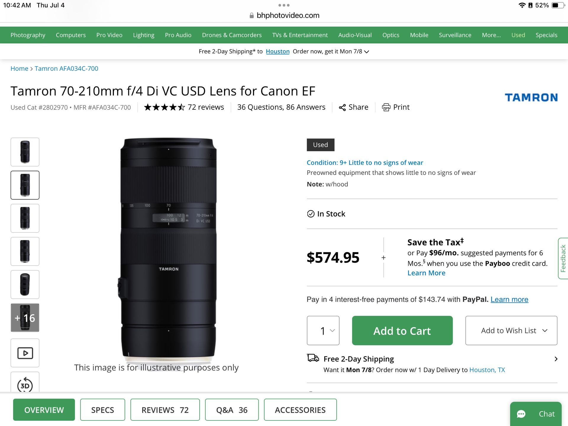 Tamron 70 210mm f/4 Di VC USD Lens for Canon EF Comes With The Box