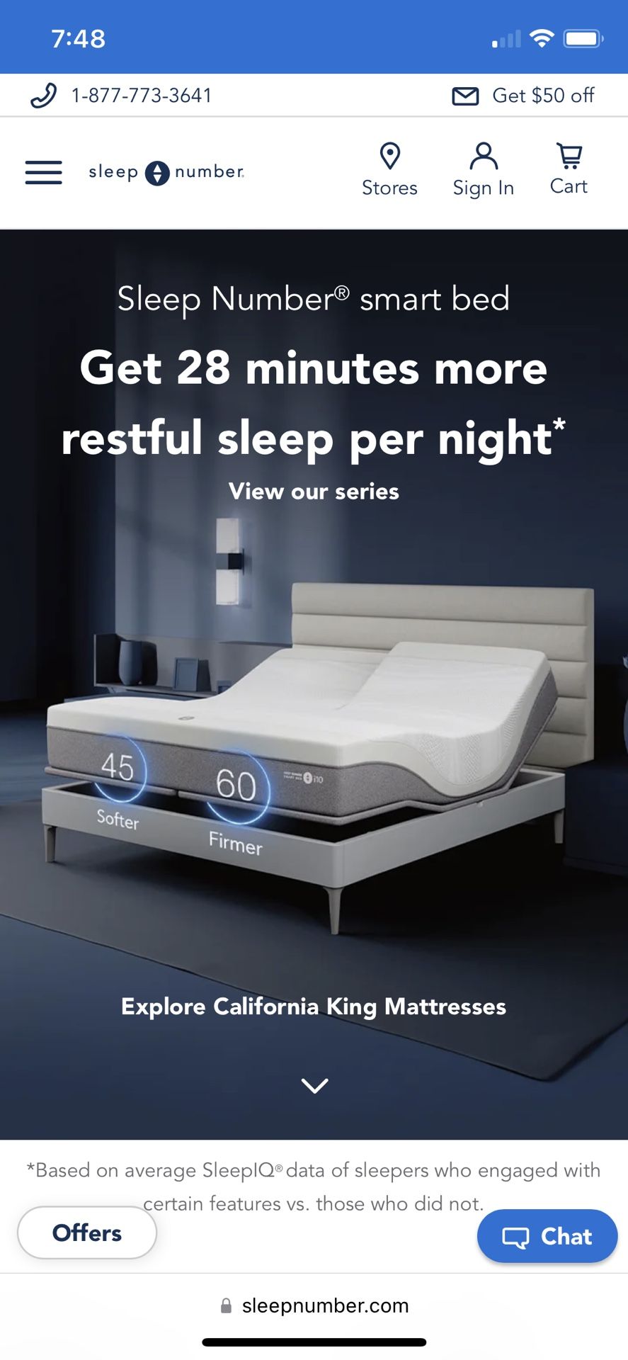 Cal King Sleep Number Bed Mattress Smart i10 With Remotes, Moving Head