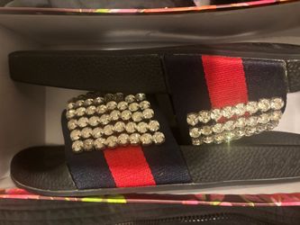 Gucci (dupe) Web Crystal Slide Sandals
