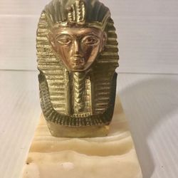 ANTIQUE ART DECO BRASS ART DECO TUTANKHAMUN ONYX DESK ORNAMENT / PAPERWEIGHT 