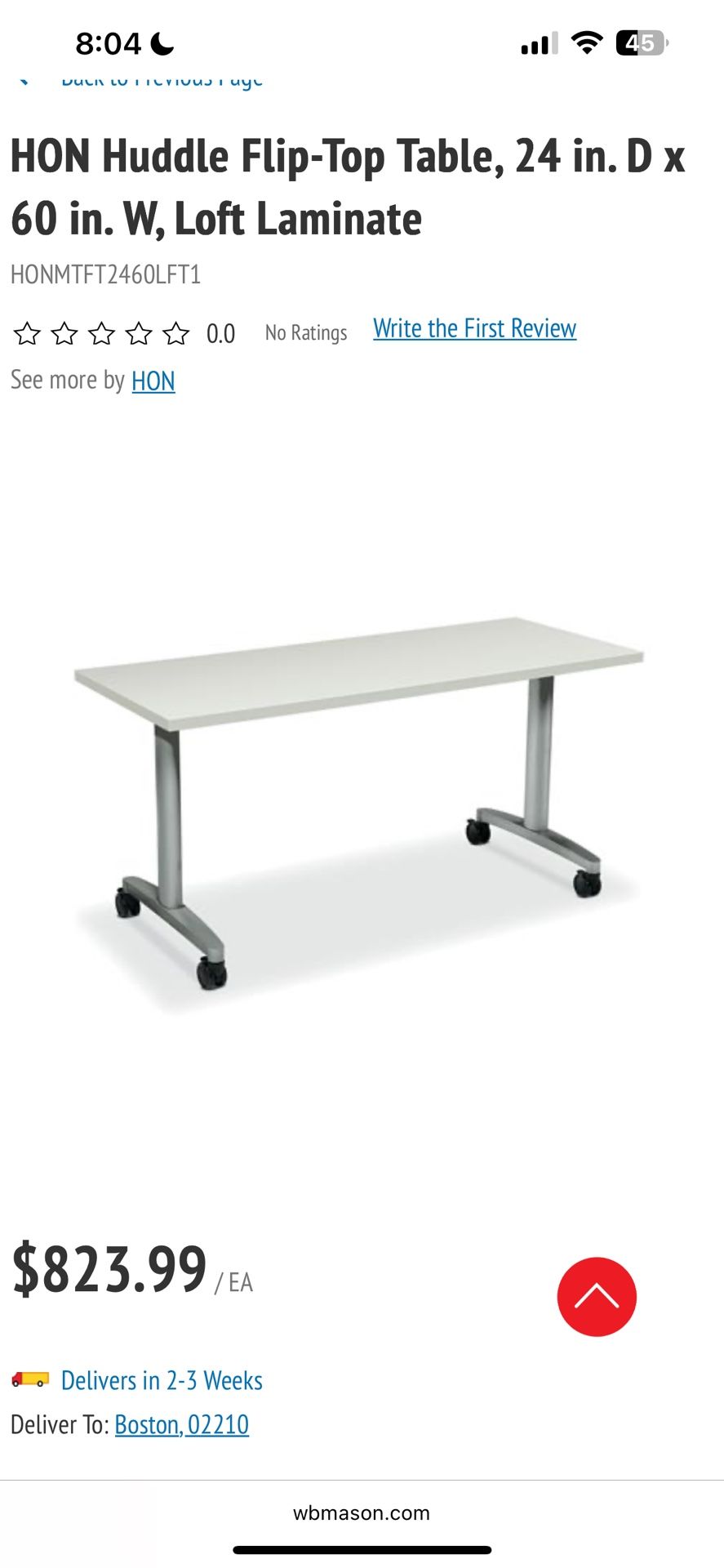 Hon 60x24 Flip Top Training Table - White Top/Grey Frame