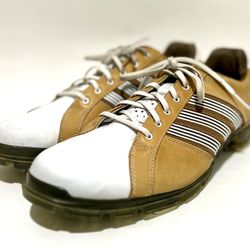 Size 11.5 : Adidas Adipure EVG791003 golf shoes, featuring a brown and white leather lace-up design. They are specifically men's golf shoes and appear