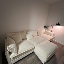 Beige Sofa With Ottoman