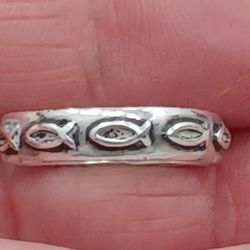 Vtg.WALDECK JOHNSON STERLING SILVER CHRISTIAN FISH Band Ring- Sz8.25