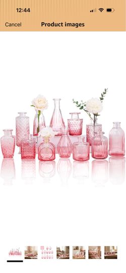 17 pcs Bud Vases for Centerpieces, Pink Glass Vase Set Small Vintage Vases for Centerpieces, Decorative Flower Vases for Wedding Home Table Decor