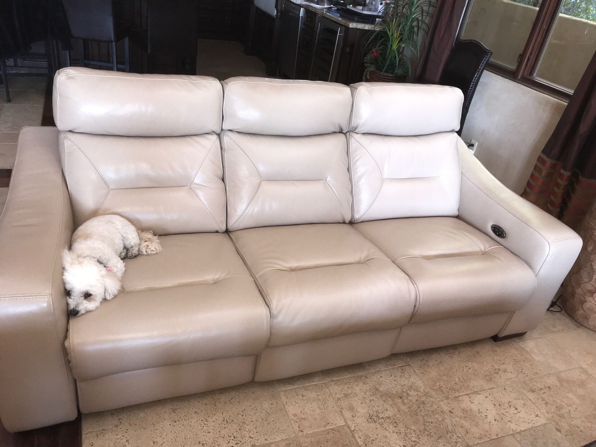 White real leather reclining couches