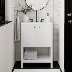 West Elm White Harrison 24” Bathroom Vanity Cabinet Quartz Counter