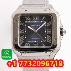 Cartier Men Santos 40mm Blue Dial Stainless Steel Date Watch 
