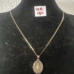 10K Solid Gold Chain and Pendant For Wedding 18 Inches Long 