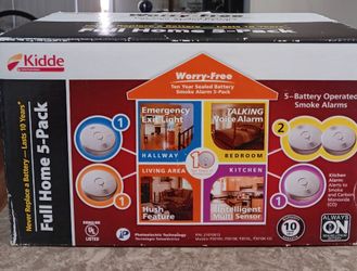 New Kidde full home 5-pack smoke & carbon monoxide smoke alarms w/ 10 year sealed lithium battery operated