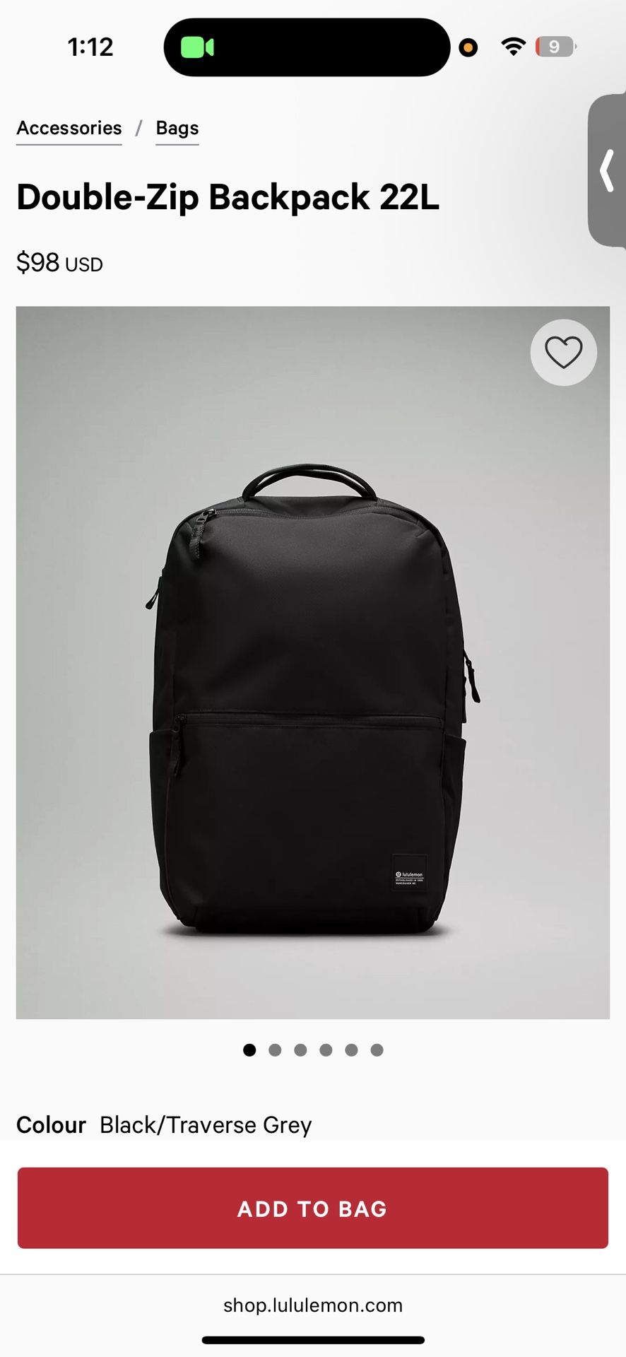 (New) Lululemon Double-Zip Backpack 22L - Black/Traverse Grey Color