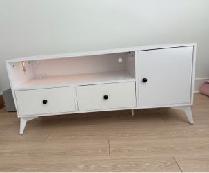 White TV Stand with LED Lights & Storage