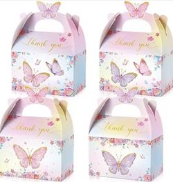 Nezyo Butterfly Party Favor Goodie Gable Treat Boxes 24 Pcs Pink and Purple Butterfly Floral C Box Paper Gift Box Birthday Party Supplies Baby Shower 