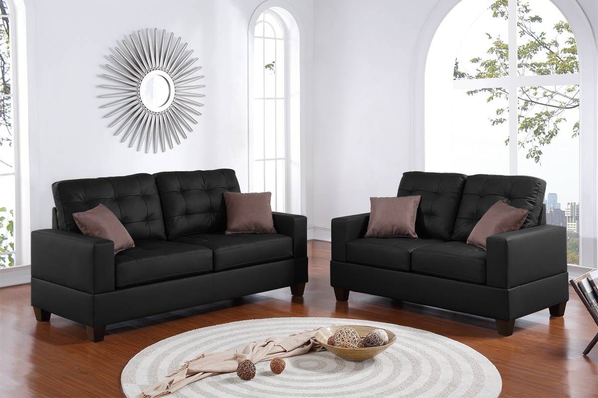 Black Faux Leather Sofa And Love Seat Set