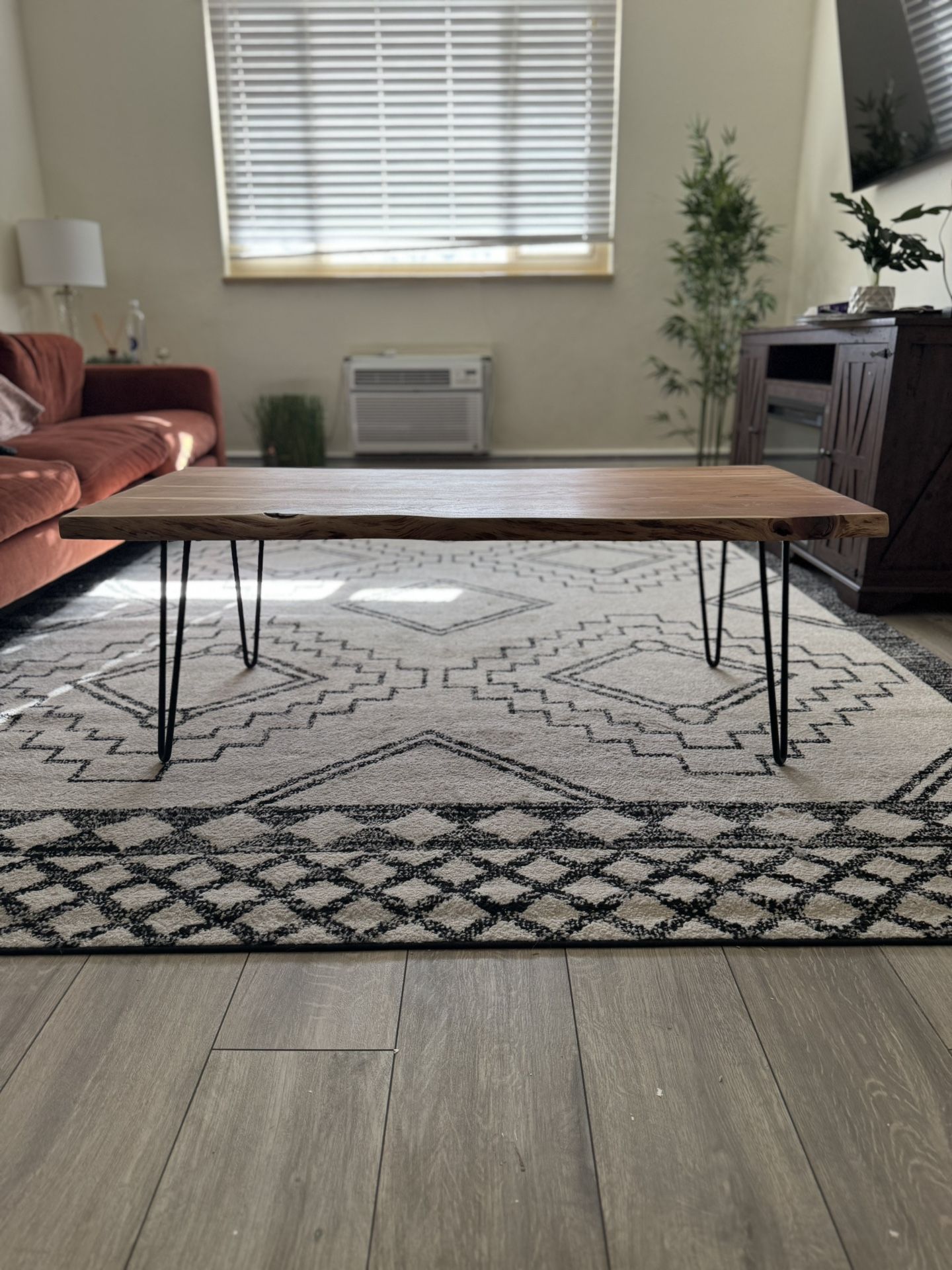 Live Edge Solid Wood Coffee Table  Modern Hairpin Legs