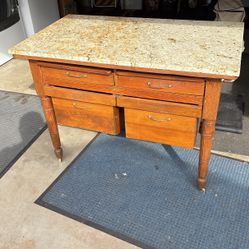 Antique Drop Leaf Table granite top