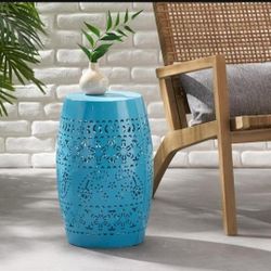 Blue  Red Yellow Or Aqua  Round Metal Outdoor Side Table