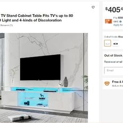 16 LED 71" White Wood TV Stand Cabinet Table