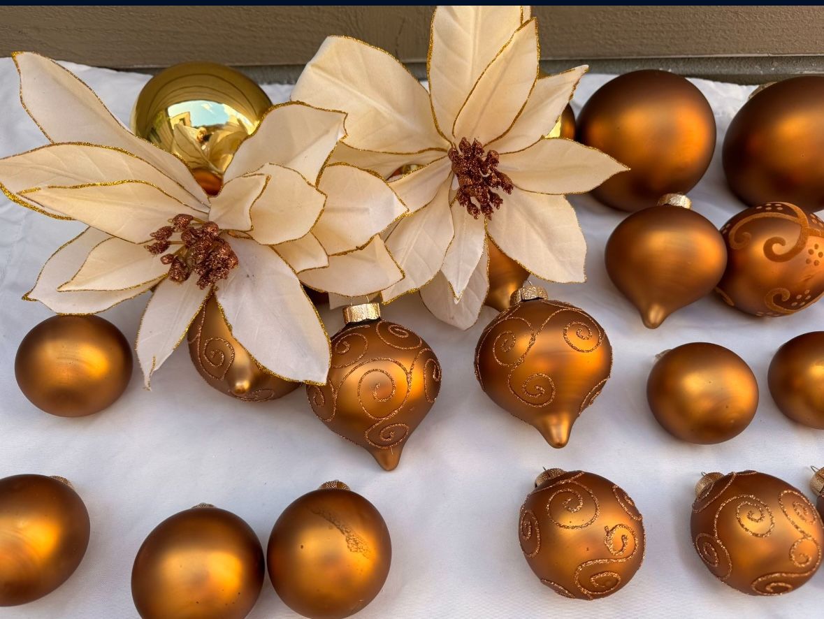 Christmas Ornaments And Poinsettias 