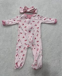 Baby Girl Strawberry Footed Sleeper with Headband