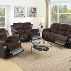 Brand New Brown 3pc Reclining Sofa Set 