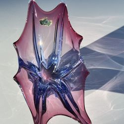 Authentic Murano Hand-Blown Art Glass Bowl  – Pink & Purple (Labeled)