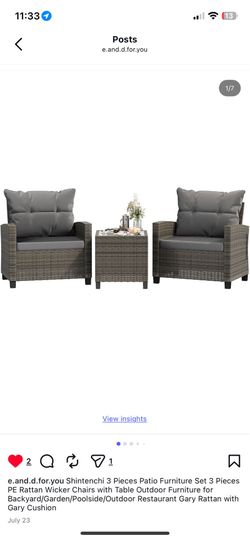 Shintenchi 3 Pieces Patio Furniture Set 3 Pieces PE Rattan Wicker Chairs with Table Outdoor Furniture for Backyard/Garden/Poolside/Outdoor Restaurant 